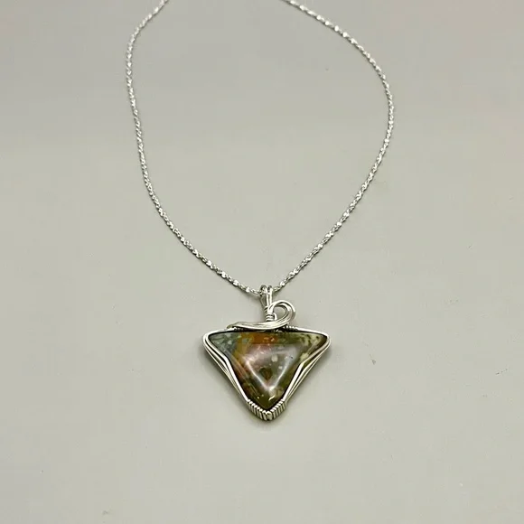 Sterling Silver and Multicolor Elegant Ocean Jasper Triangular Necklace - Picture 5 of 6